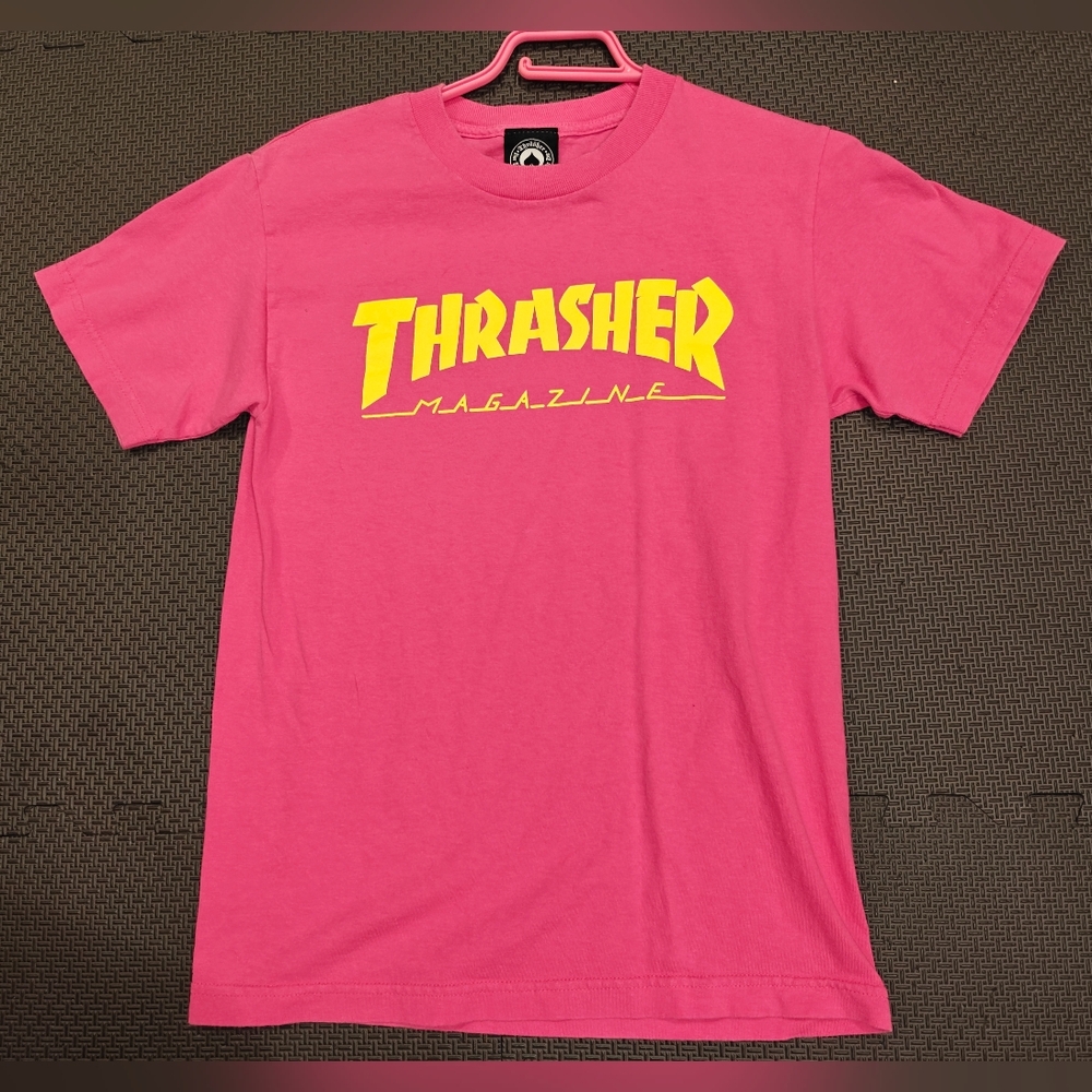 Thrasher Magenta Tee with Yellow Logo